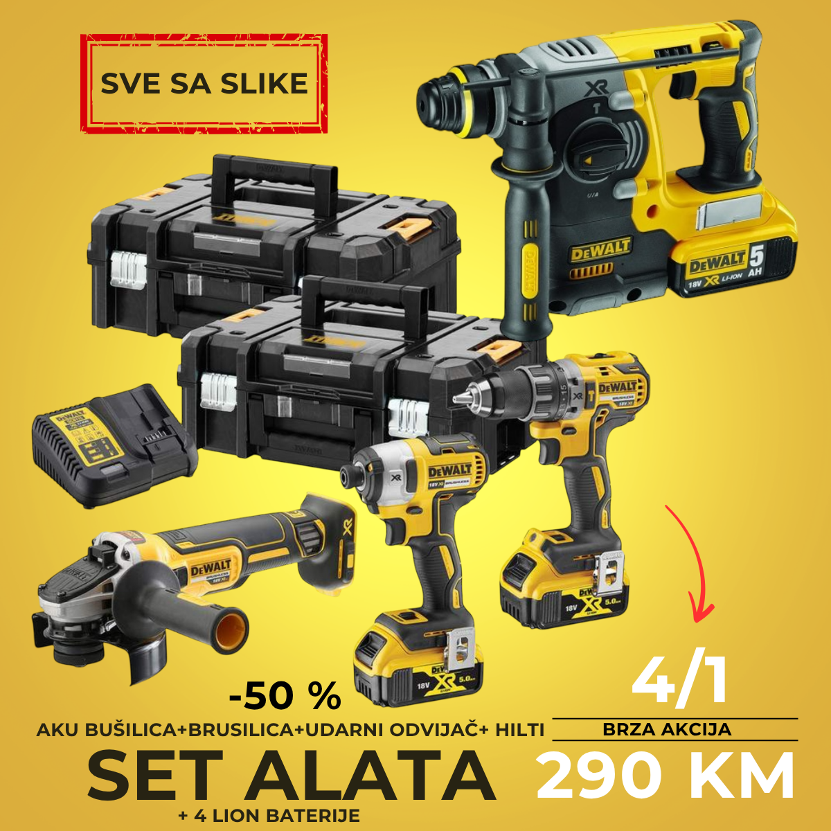 Set AKU alata DeWalt 4/1 - 50% SNIŽENO